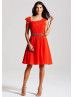 Dark Orange Cap Sleeves Knee Length Prom Dress